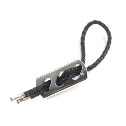 Hermes Ag925 Leather Braided Design Charm Key Holder Black With Silver Box