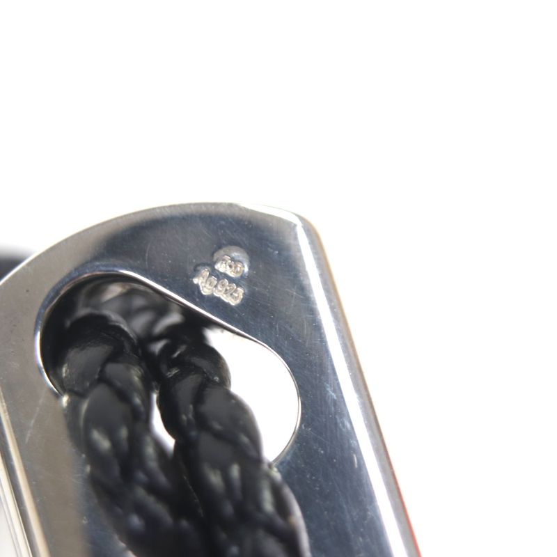 Hermes Ag925 Leather Braided Design Charm Key Holder Black With Silver Box