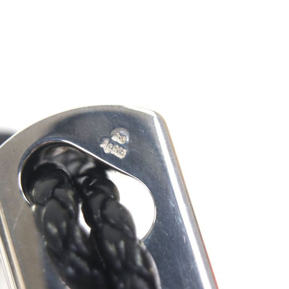 Hermes Ag925 Leather Braided Design Charm Key Holder Black With Silver Box