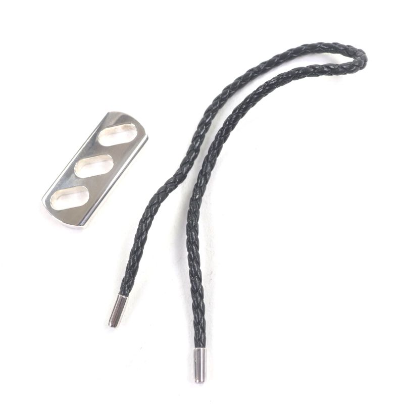 Hermes Ag925 Leather Braided Design Charm Key Holder Black With Silver Box