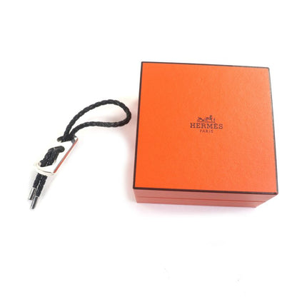 Hermes Ag925 Leather Braided Design Charm Key Holder Black With Silver Box