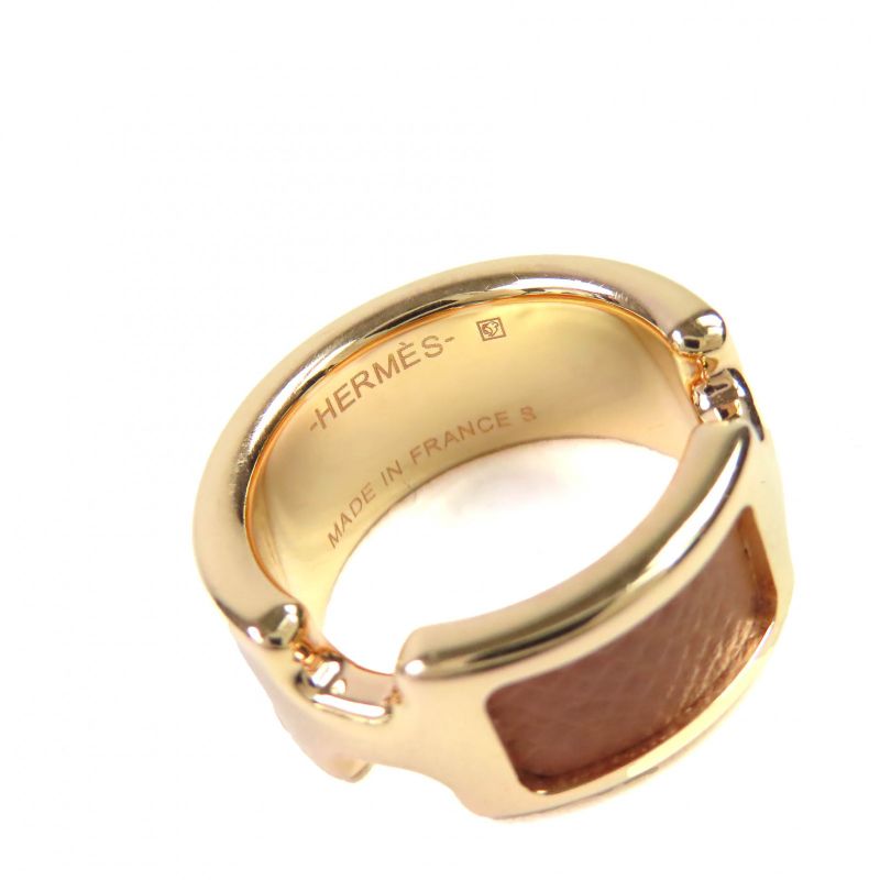 Hermes Ring Olympe PM Leather Gold Hardware Ring Brown S Size 12 Equivalent