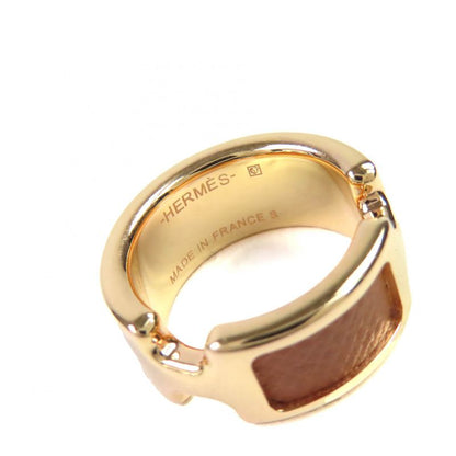 Hermes Ring Olympe PM Leather Gold Hardware Ring Brown S Size 12 Equivalent