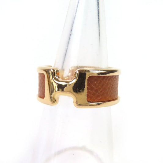 Hermes Ring Olympe PM Leather Gold Hardware Ring Brown S Size 12 Equivalent