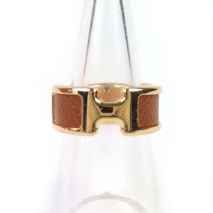 Hermes Ring Olympe PM Leather Gold Hardware Ring Brown S Size 12 Equivalent
