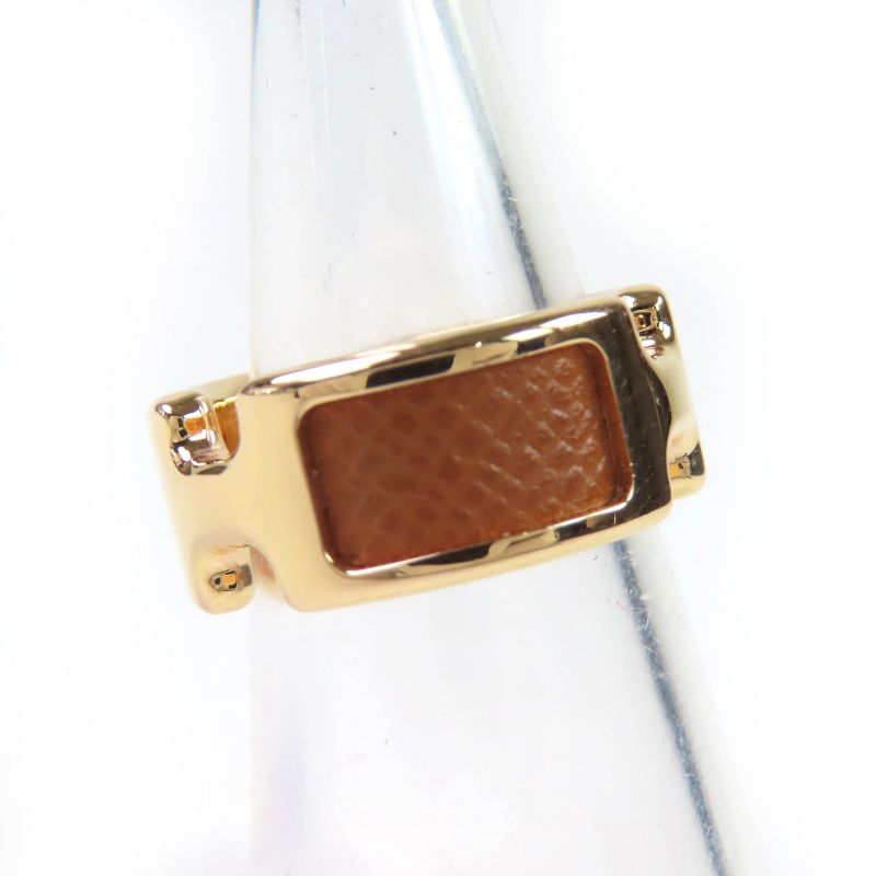 Hermes Ring Olympe PM Leather Gold Hardware Ring Brown S Size 12 Equivalent