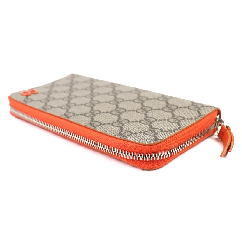 Gucci 822051 GG Canvas Leather Use Round Zip Wallet Long Wallet Current Beige