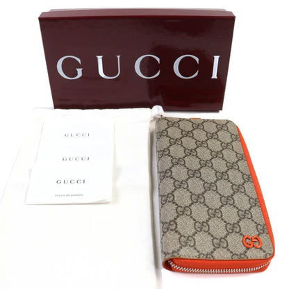 Gucci 822051 GG Canvas Leather Use Round Zip Wallet Long Wallet Current Beige