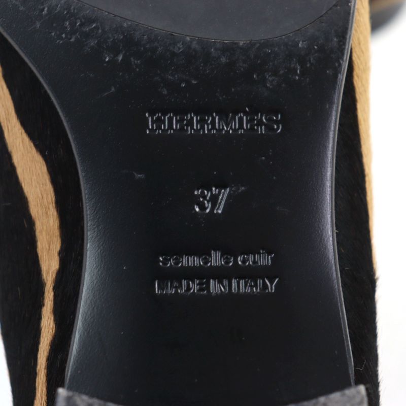 Hermes 2021 212248z Halaco H Metal Zebra Pattern Moccasin Loafers Camel Black