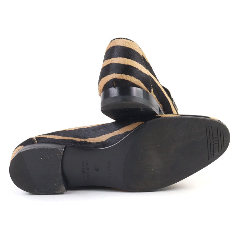 Hermes 2021 212248z Halaco H Metal Zebra Pattern Moccasin Loafers Camel Black