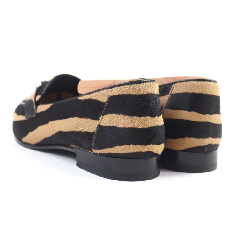 Hermes 2021 212248z Halaco H Metal Zebra Pattern Moccasin Loafers Camel Black
