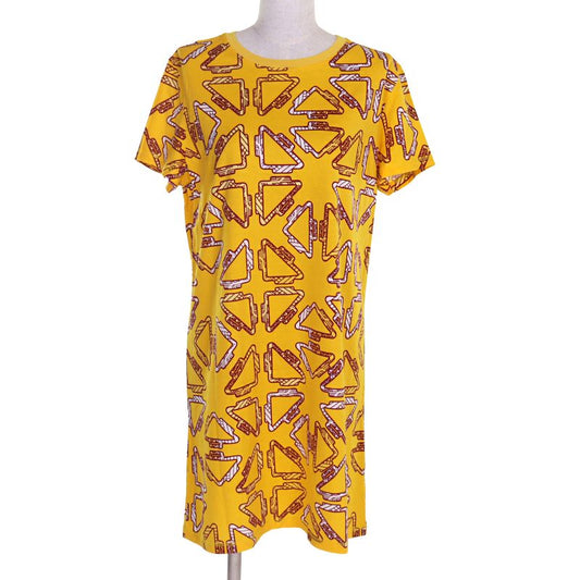 Hermes 2e4500dc 100% Cotton Crew Neck T-shirt Dress Yellow All Over Pattern 40