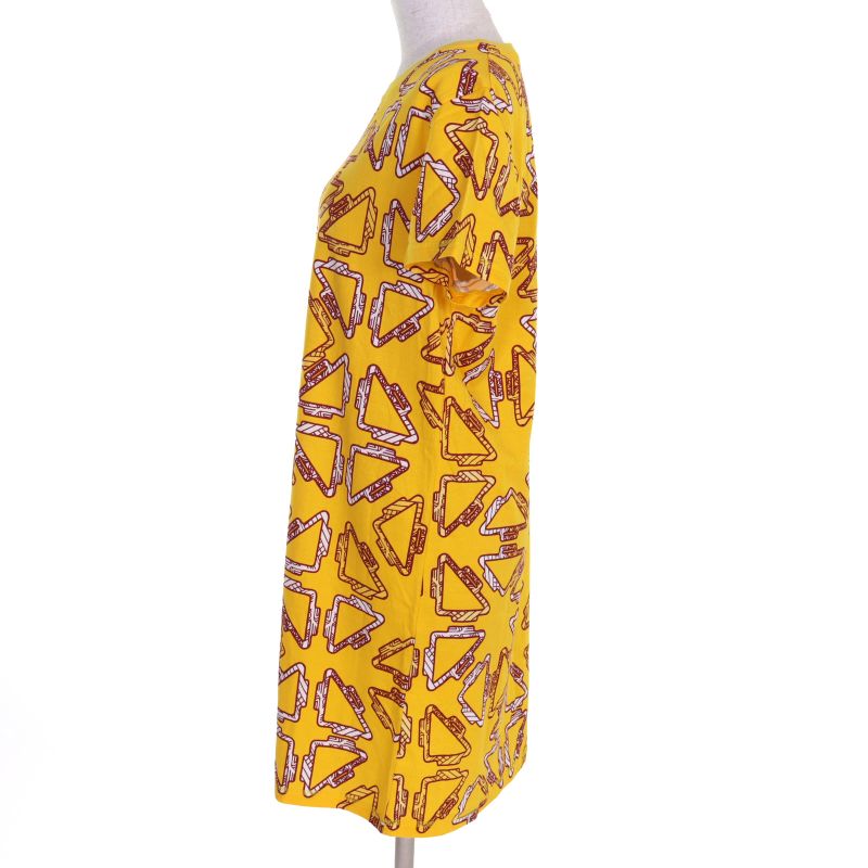 Hermes 2e4500dc 100% Cotton Crew Neck T-shirt Dress Yellow All Over Pattern 40