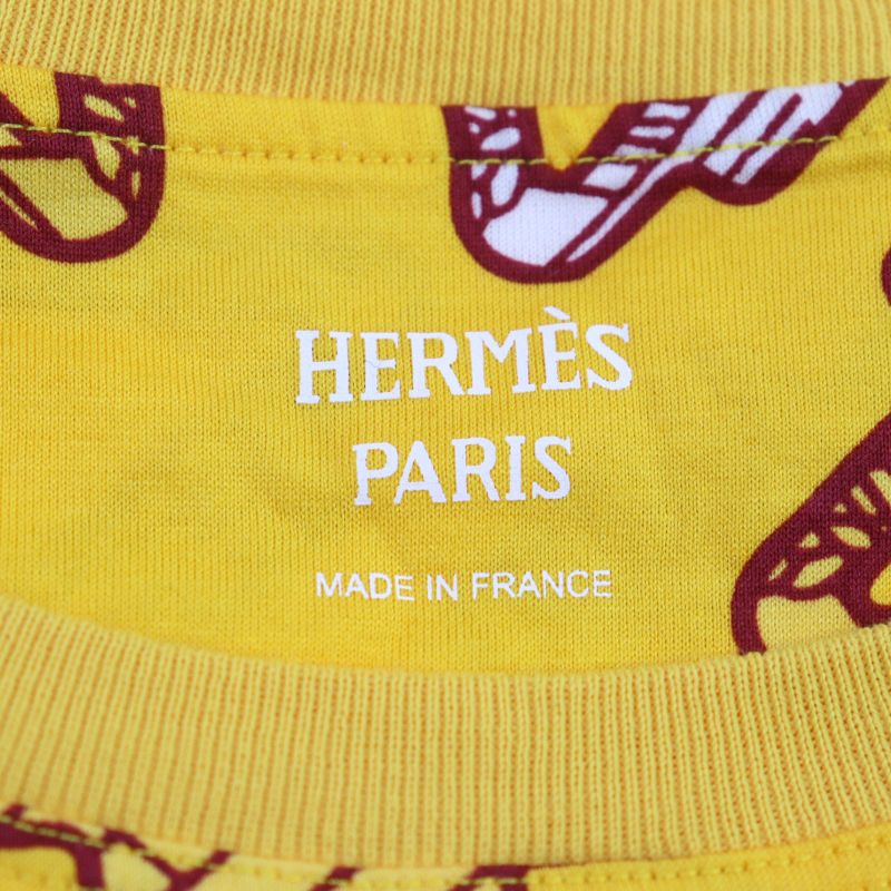 Hermes 2e4500dc 100% Cotton Crew Neck T-shirt Dress Yellow All Over Pattern 40