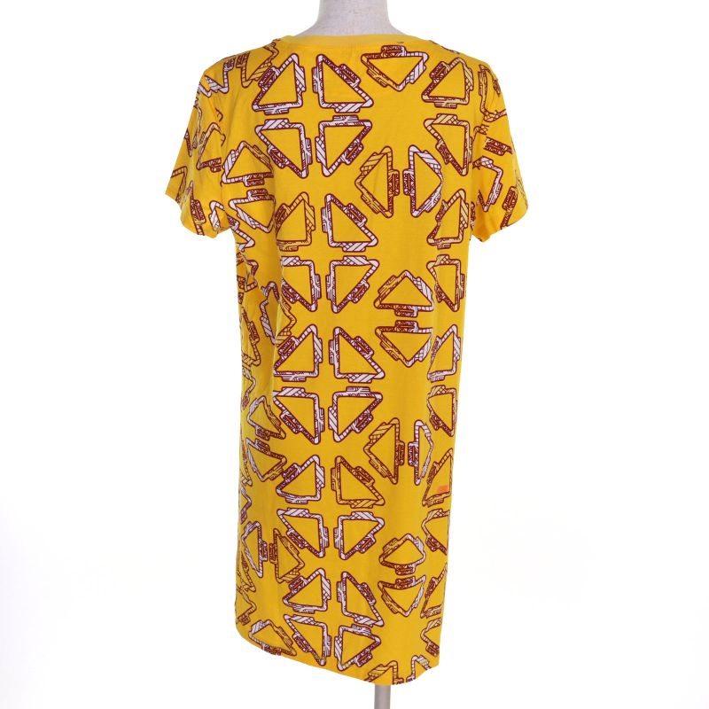Hermes 2e4500dc 100% Cotton Crew Neck T-shirt Dress Yellow All Over Pattern 40