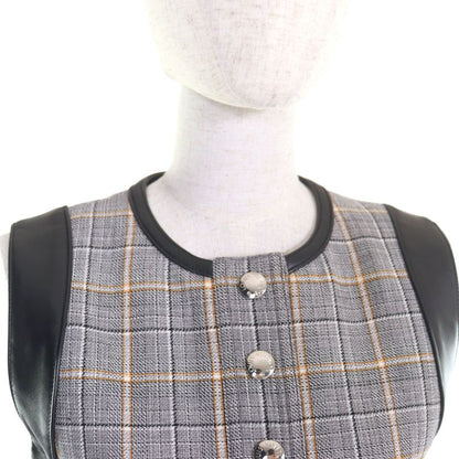 Louis Vuitton 2023 Fpdr64 Wool Logo Button LV Logo Tweed Leather Switched Dress