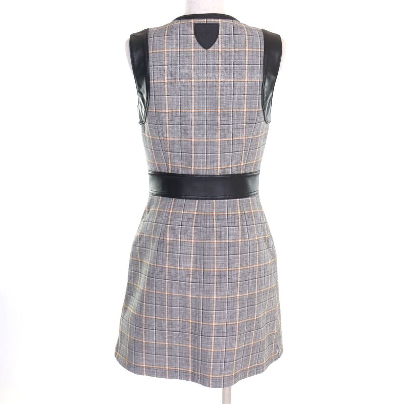 Louis Vuitton 2023 Fpdr64 Wool Logo Button LV Logo Tweed Leather Switched Dress