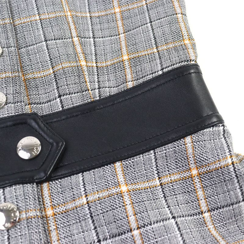 Louis Vuitton 2023 Fpdr64 Wool Logo Button LV Logo Tweed Leather Switched Dress