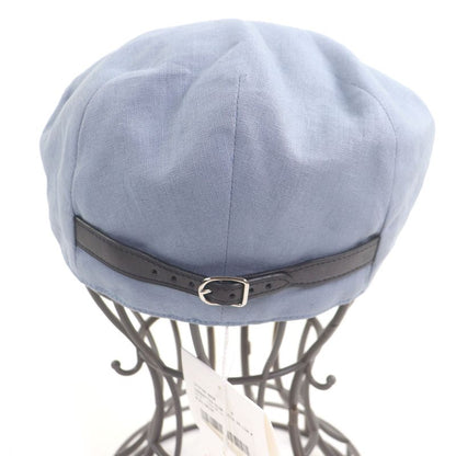 Hermes 100% Linen Calfskin Leather Belted Hunting Hat BLEU Grise 58 Made In