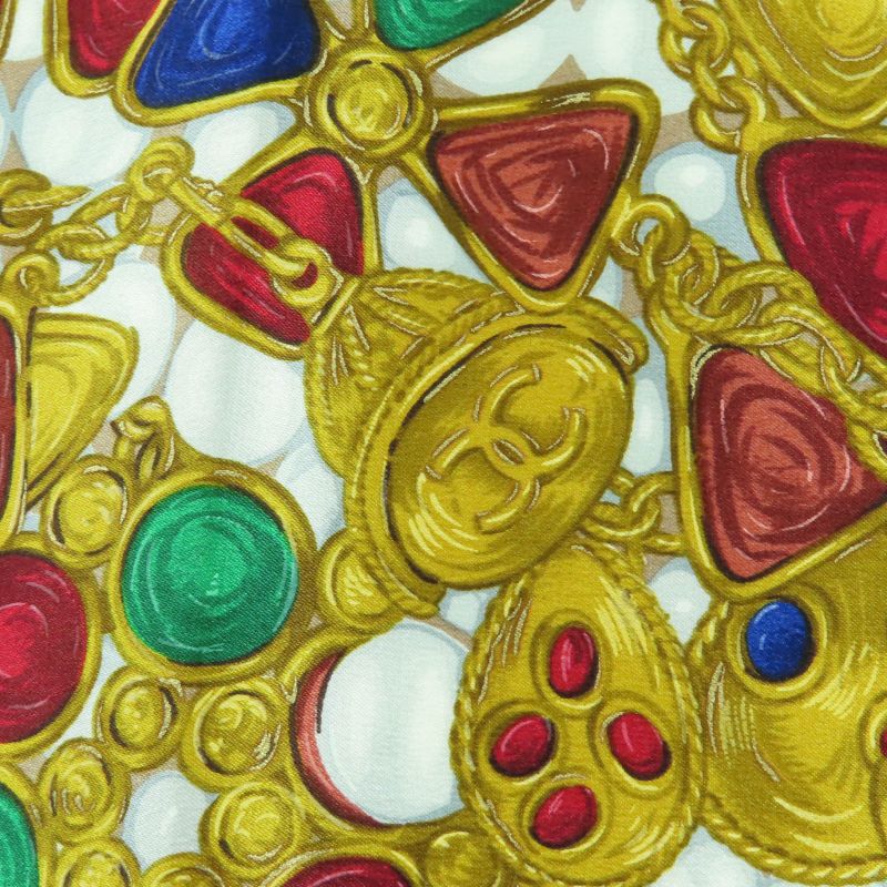 CHANEL 100% Silk Gripore Coco Mark Allover Design Scarf Multicolor Made In
