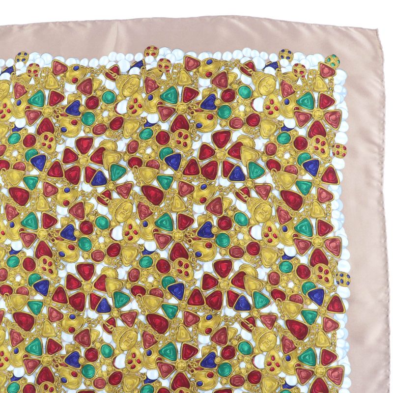 CHANEL 100% Silk Gripore Coco Mark Allover Design Scarf Multicolor Made In