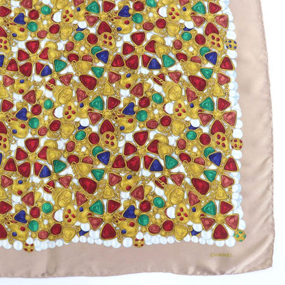 CHANEL 100% Silk Gripore Coco Mark Allover Design Scarf Multicolor Made In