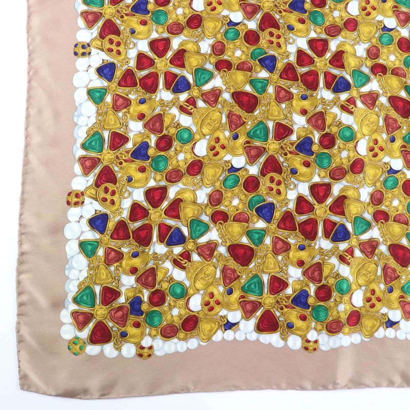 CHANEL 100% Silk Gripore Coco Mark Allover Design Scarf Multicolor Made In