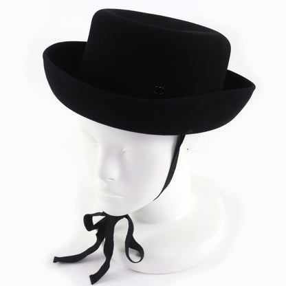 CHANEL 20S Rabbit Hair Coco Mark Hardware With Ribbon Polar Hat Black M With