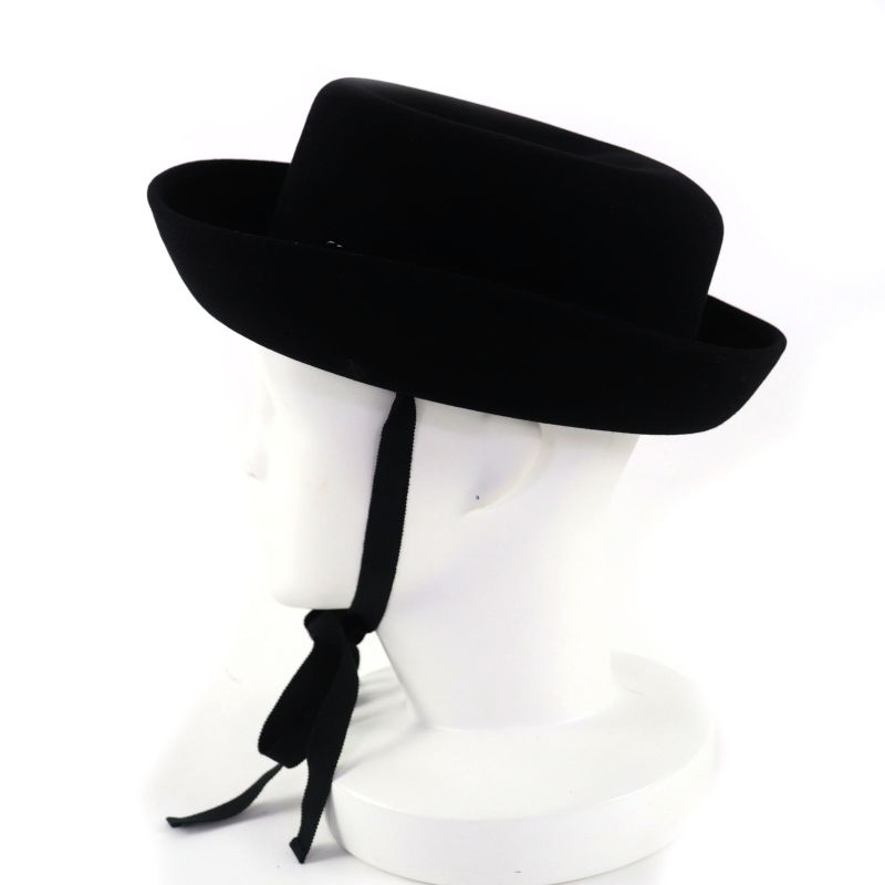 CHANEL 20S Rabbit Hair Coco Mark Hardware With Ribbon Polar Hat Black M With