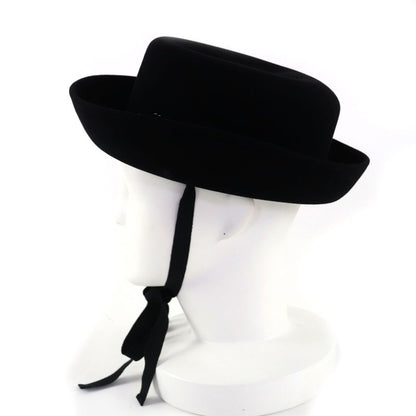 CHANEL 20S Rabbit Hair Coco Mark Hardware With Ribbon Polar Hat Black M With