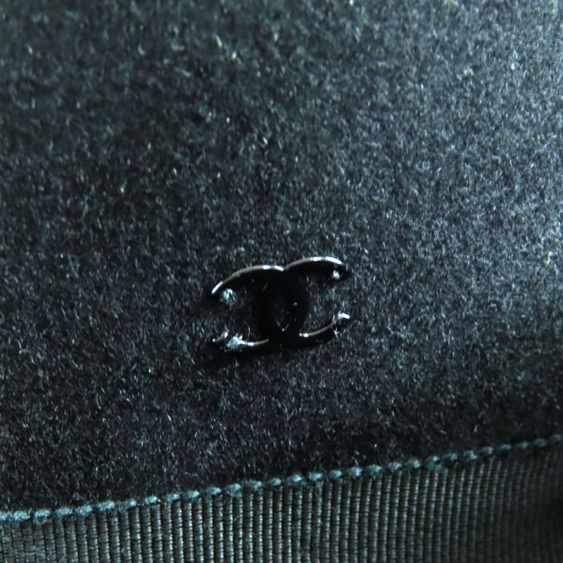 CHANEL 20S Rabbit Hair Coco Mark Hardware With Ribbon Polar Hat Black M With