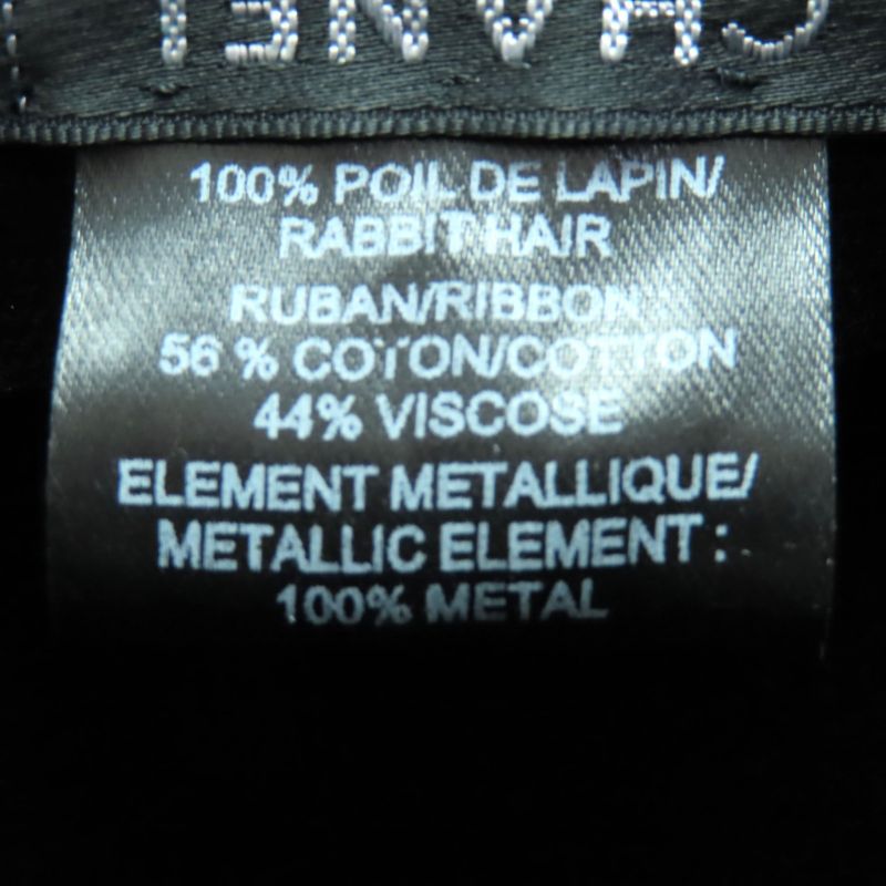 CHANEL 20S Rabbit Hair Coco Mark Hardware With Ribbon Polar Hat Black M With