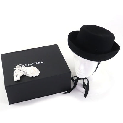 CHANEL 20S Rabbit Hair Coco Mark Hardware With Ribbon Polar Hat Black M With