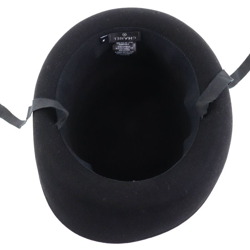 CHANEL 20S Rabbit Hair Coco Mark Hardware With Ribbon Polar Hat Black M With