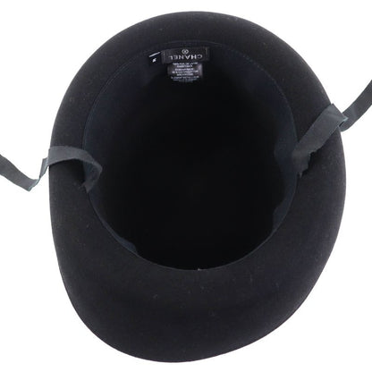 CHANEL 20S Rabbit Hair Coco Mark Hardware With Ribbon Polar Hat Black M With
