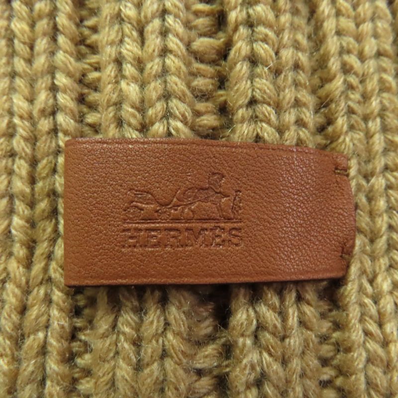 Hermes Clicq Caisse Noué 100% Cashmere Leather Knitted Cap With Logo Patch