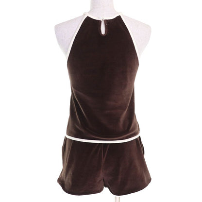Celine 25SS 2x79m748q/2z733748q Triomphe Velvet Tank Top Shorts Setup Chocolate