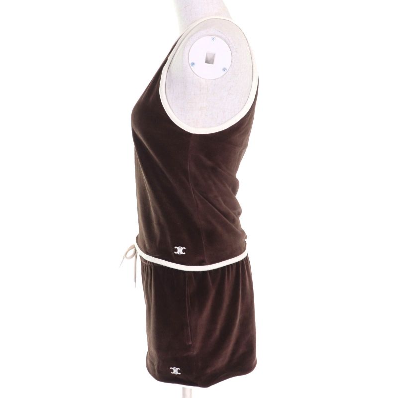 Celine 25SS 2x79m748q/2z733748q Triomphe Velvet Tank Top Shorts Setup Chocolate