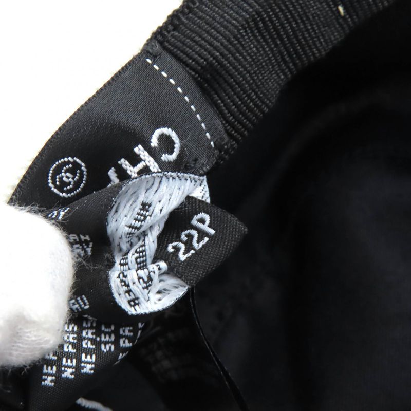 CHANEL 22P 100% Cotton Logo Rhinestone Bucket Hat White L Genuine