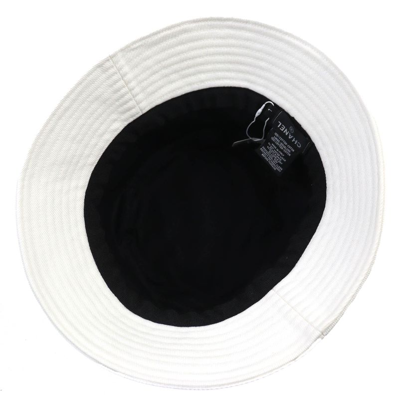 CHANEL 22P 100% Cotton Logo Rhinestone Bucket Hat White L Genuine