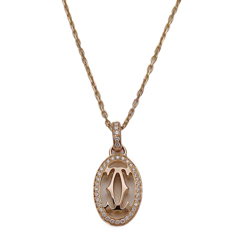 Cartier Necklace Ladies Brand 750pg Diamond Logo Double C Pink Gold Jewelry