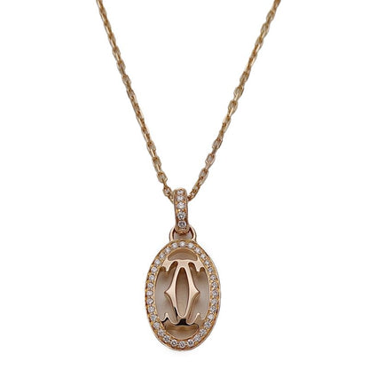 Cartier Necklace Ladies Brand 750pg Diamond Logo Double C Pink Gold Jewelry