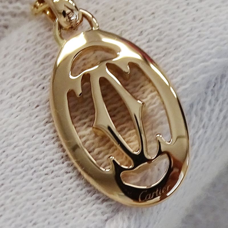 Cartier Necklace Ladies Brand 750pg Diamond Logo Double C Pink Gold Jewelry