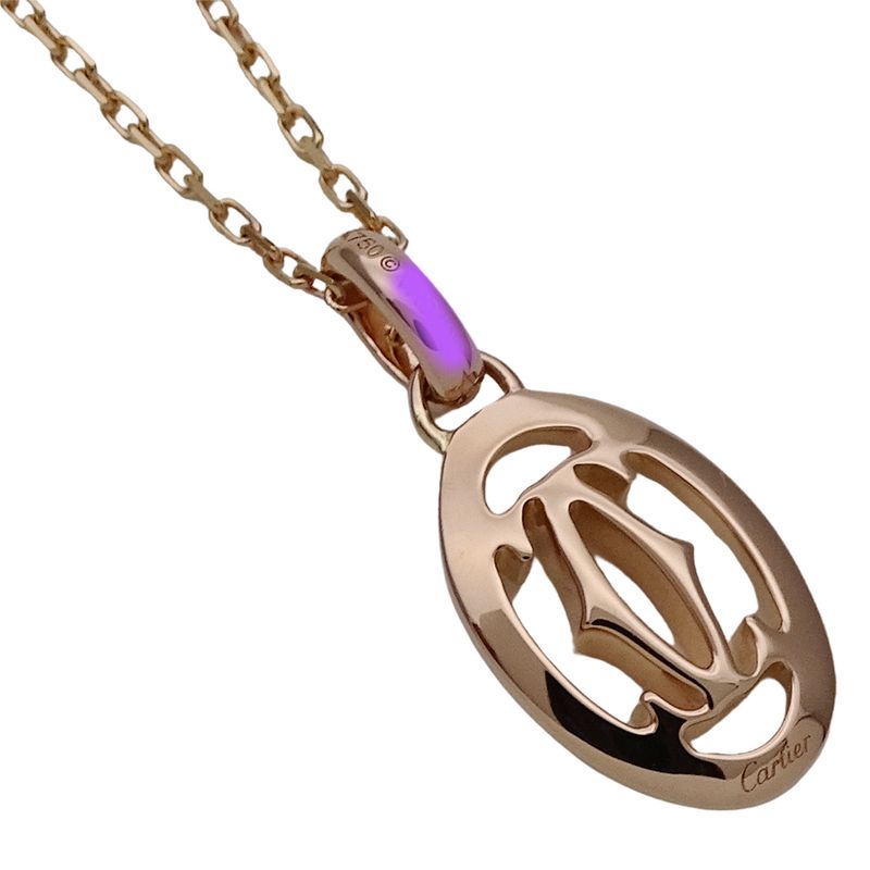 Cartier Necklace Ladies Brand 750pg Diamond Logo Double C Pink Gold Jewelry