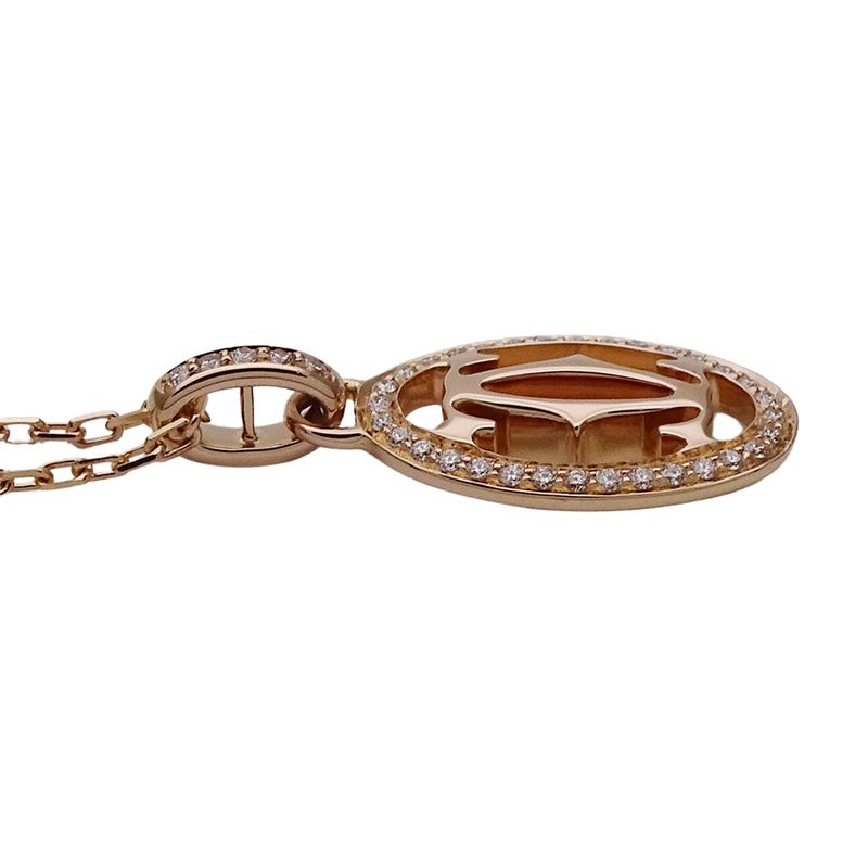 Cartier Necklace Ladies Brand 750pg Diamond Logo Double C Pink Gold Jewelry