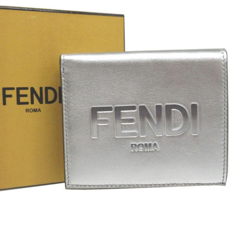 Fendi Compact Wallet 8m0468 Leather Silver Bifold Wallet Purse 0162 Fendi