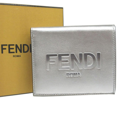 Fendi Compact Wallet 8m0468 Leather Silver Bifold Wallet Purse 0162 Fendi