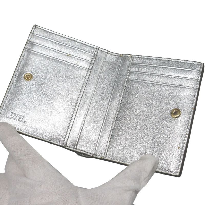 Fendi Compact Wallet 8m0468 Leather Silver Bifold Wallet Purse 0162 Fendi