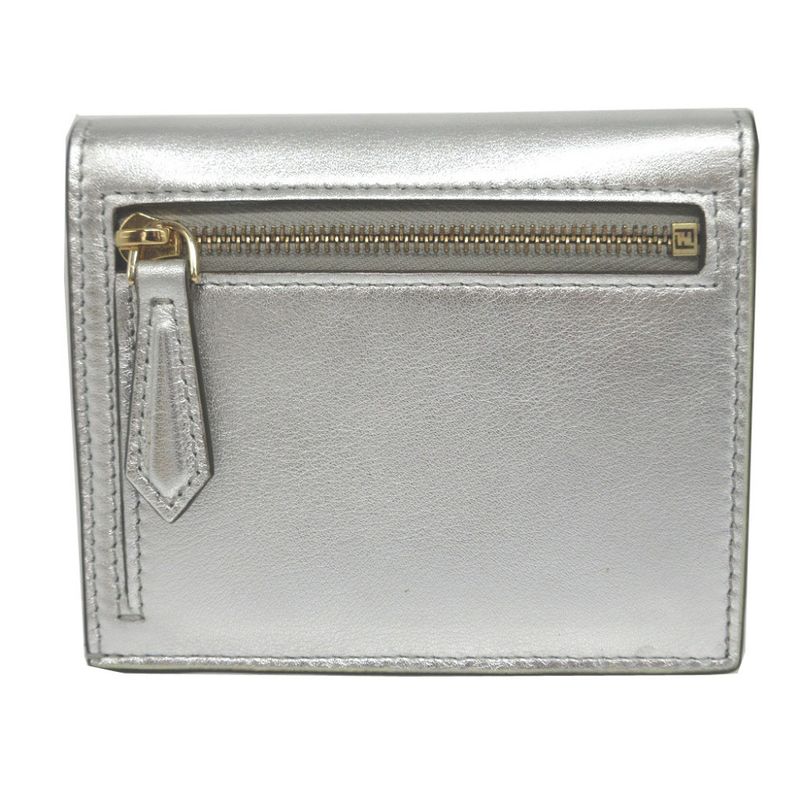 Fendi Compact Wallet 8m0468 Leather Silver Bifold Wallet Purse 0162 Fendi
