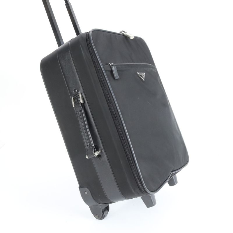 Prada Tessuto Nylon Triangle Logo Leather Suitcase Carry Bag Business Travel